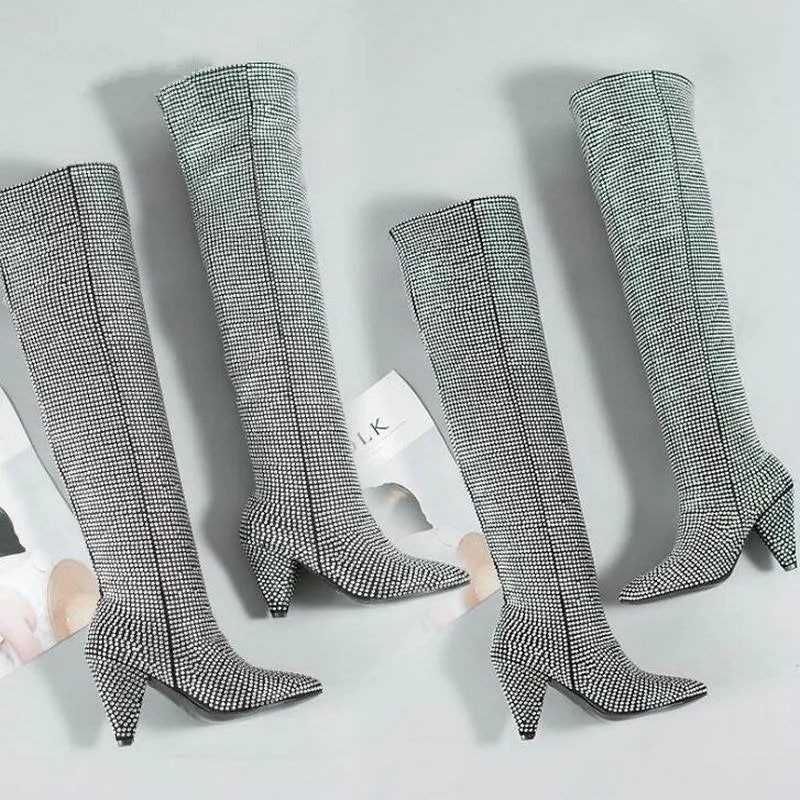 Women's Shining Pointed Toe High Boots
