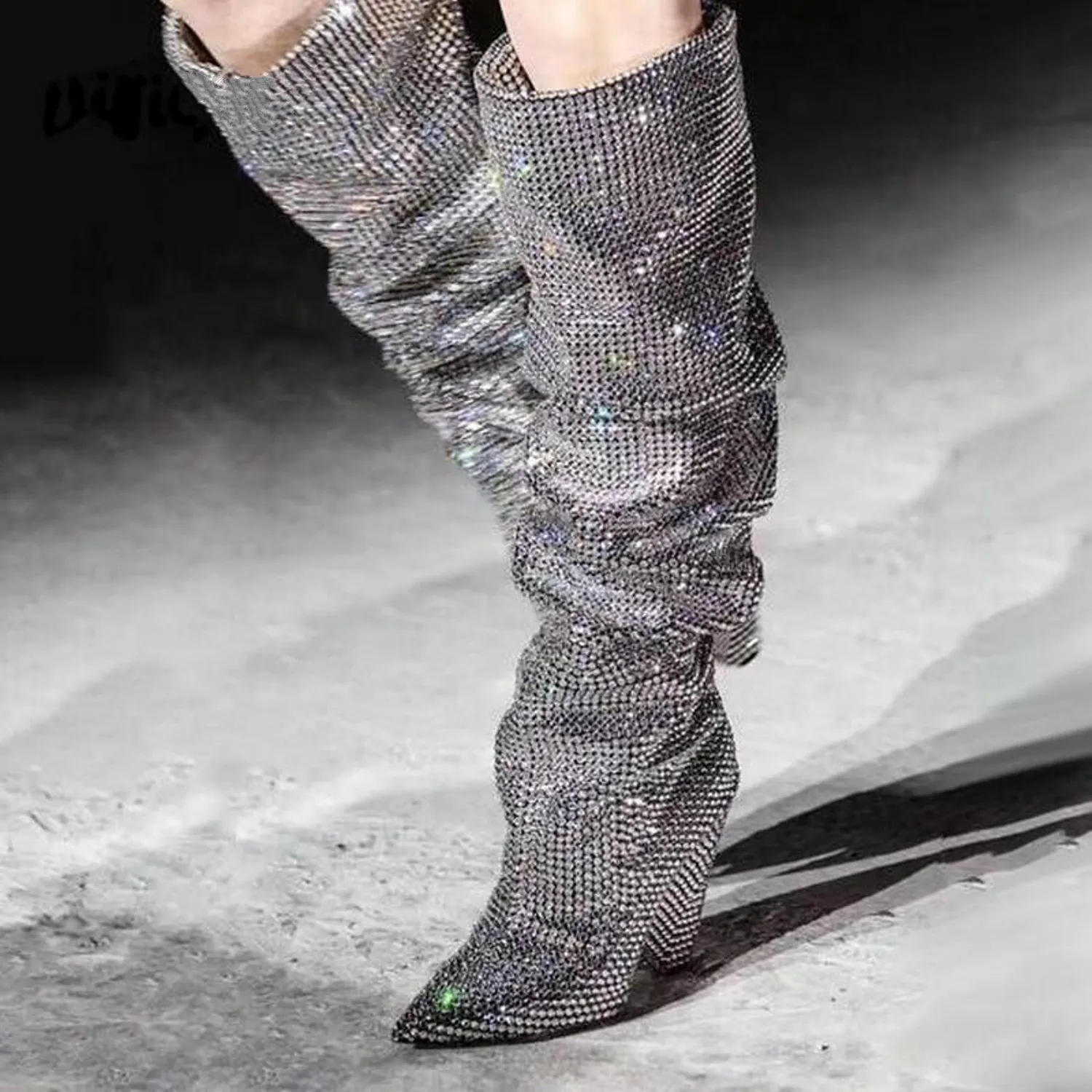 Women's Shining Pointed Toe High Boots