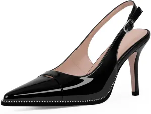 Women's Slingback Stiletto High Heels Pointed Toe Patent Leather Dress Pumps