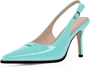 Women's Slingback Stiletto High Heels Pointed Toe Patent Leather Dress Pumps
