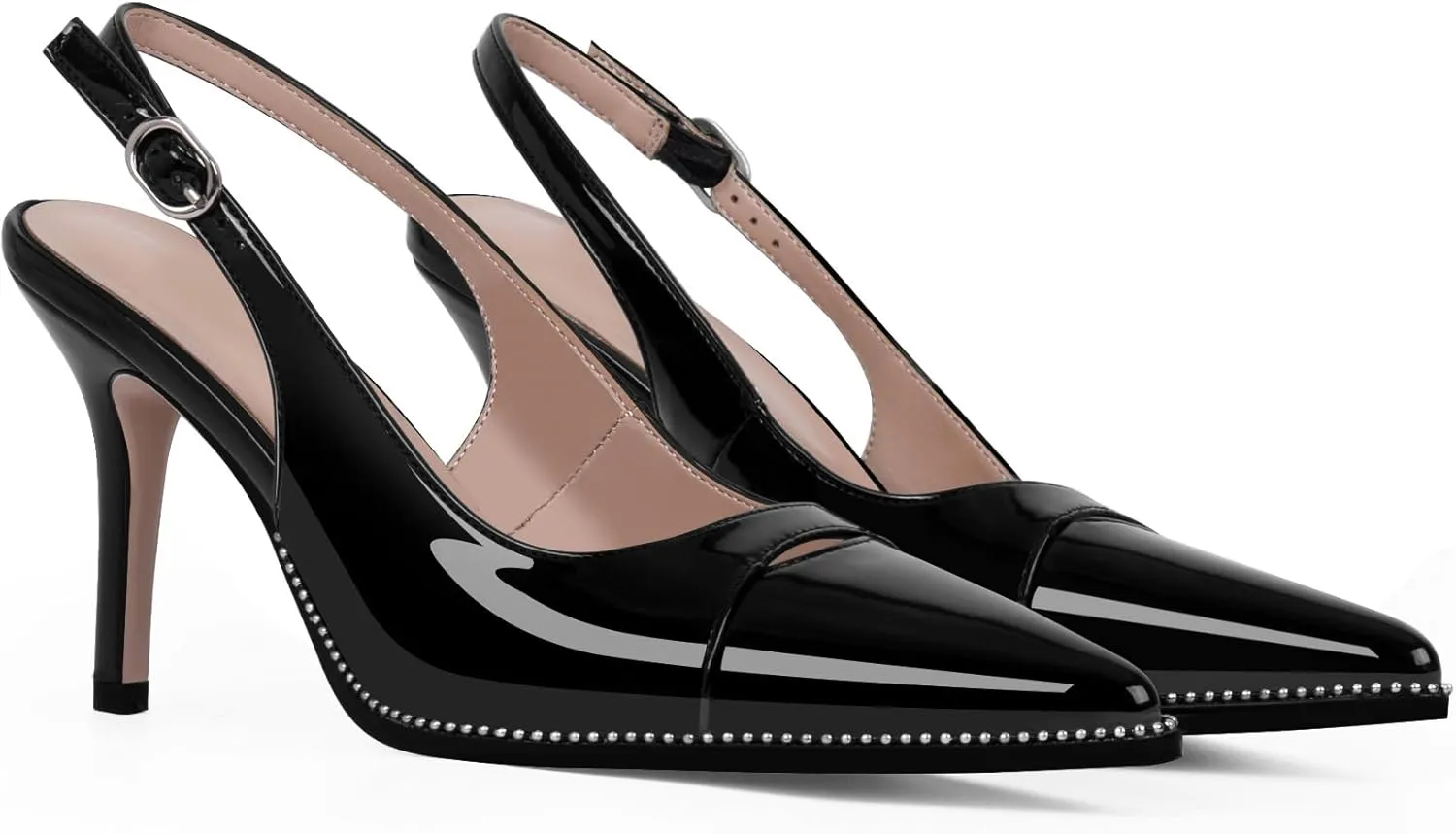 Women's Slingback Stiletto High Heels Pointed Toe Patent Leather Dress Pumps
