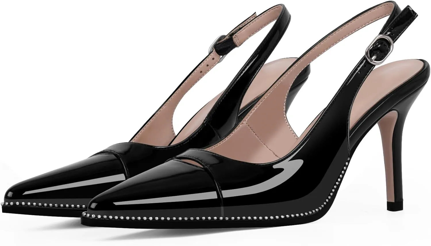 Women's Slingback Stiletto High Heels Pointed Toe Patent Leather Dress Pumps