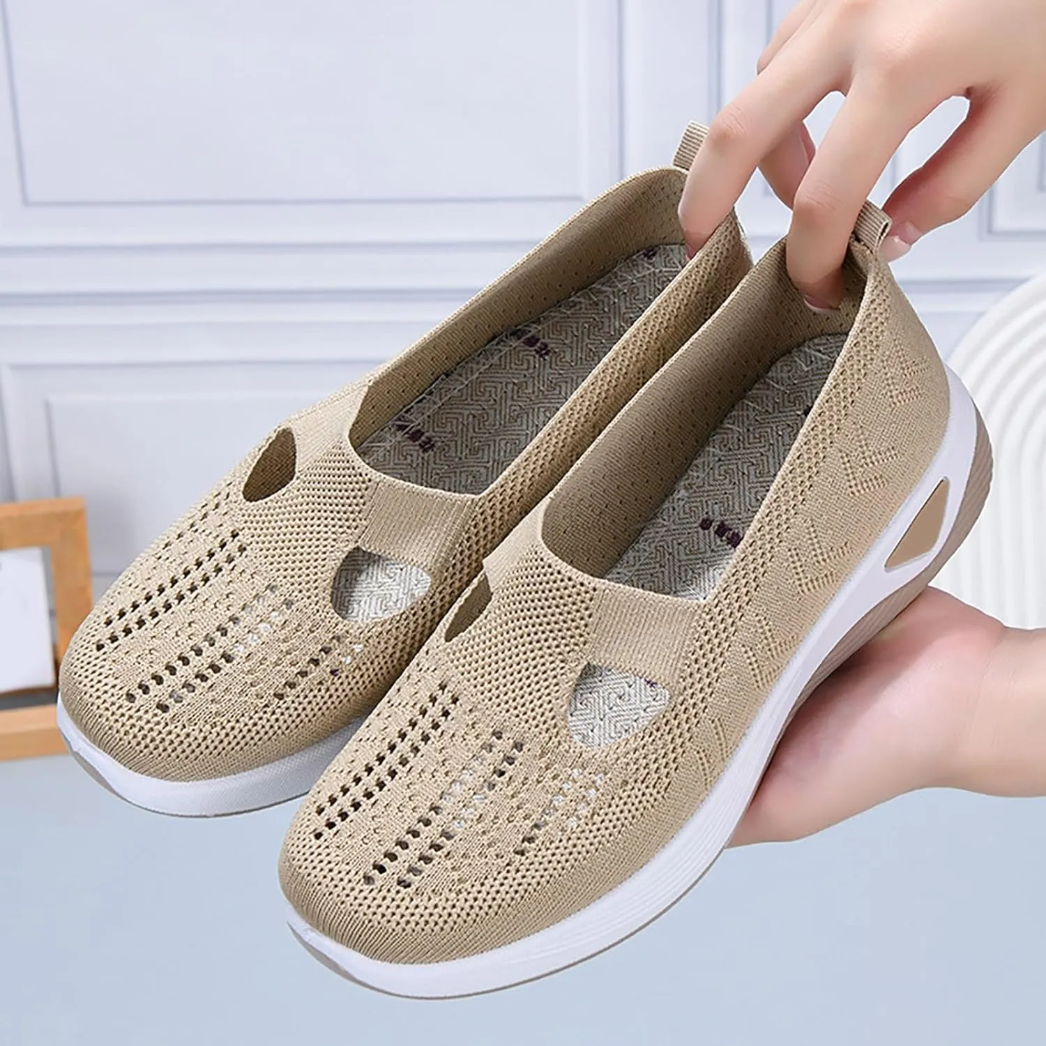 Women's Slip on Sneakers Shoes Woven Orthopedic Non Slip Work Shoes Women Arch Support Business Casual Shoes Dress Sneakers Waterproof Tennis Shoe Loafers Shoe