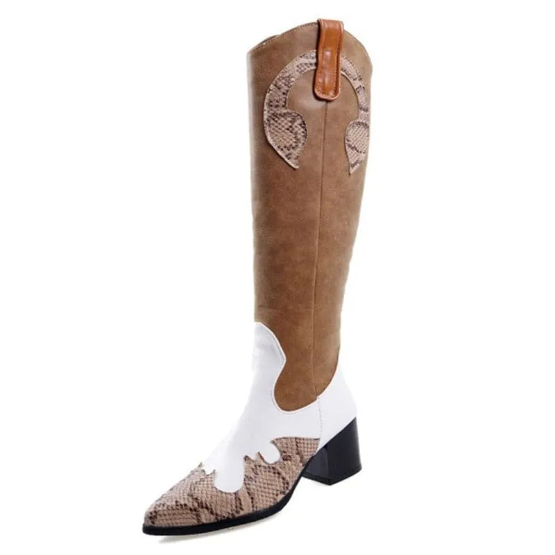 Women’s Snake Pattern Pointed Tall Western Boots in Snakeskin Style