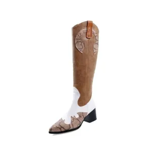 Women’s Snake Pattern Pointed Tall Western Boots in Snakeskin Style