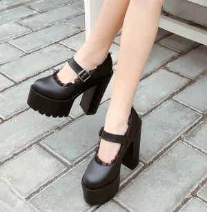 Women's Spring/Autumn Leather Round Toe High Heels Pumps
