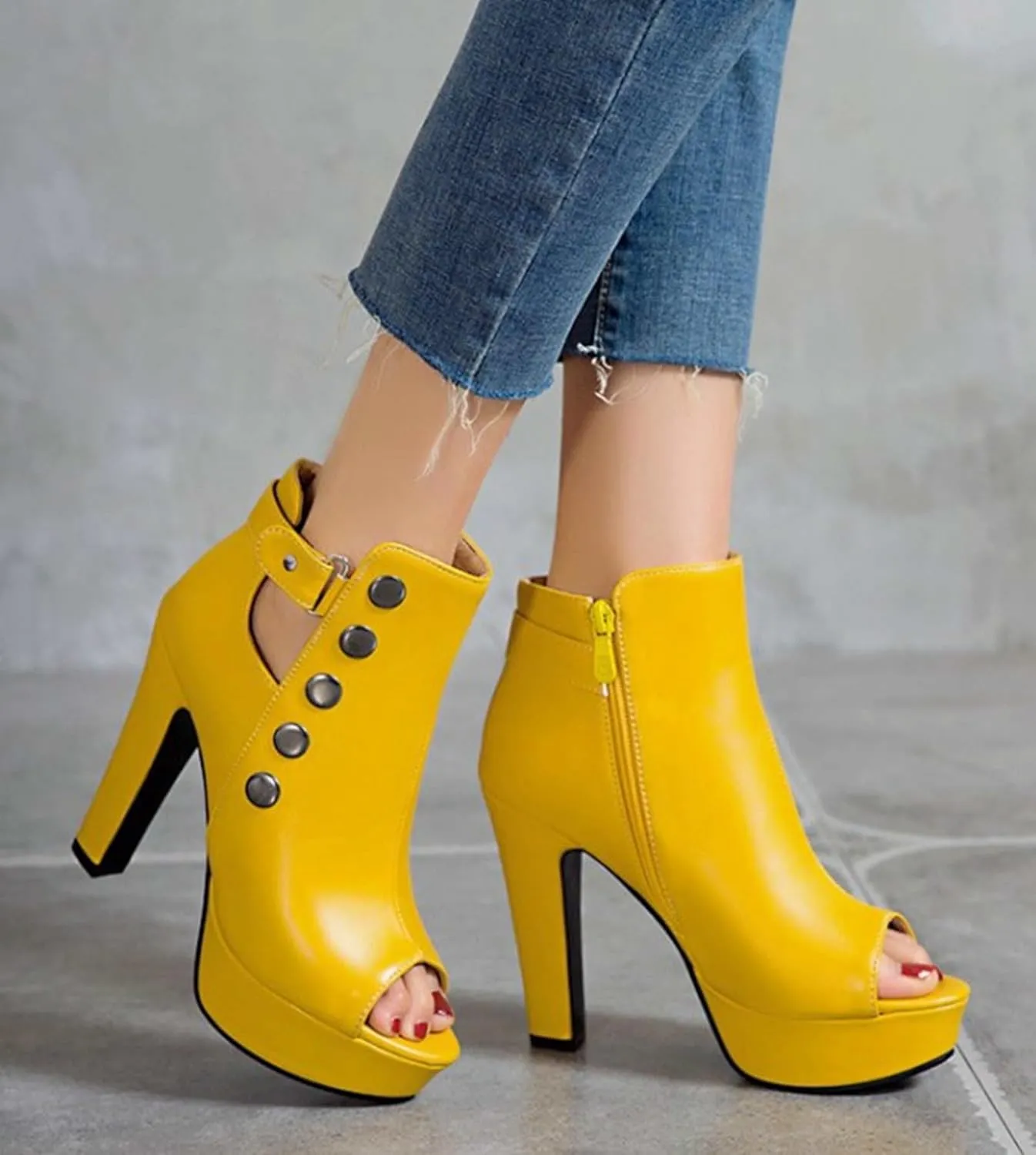 Women's Stiletto High Heels Peep-Toe Sandals Platform Summer Booties with Side Zip