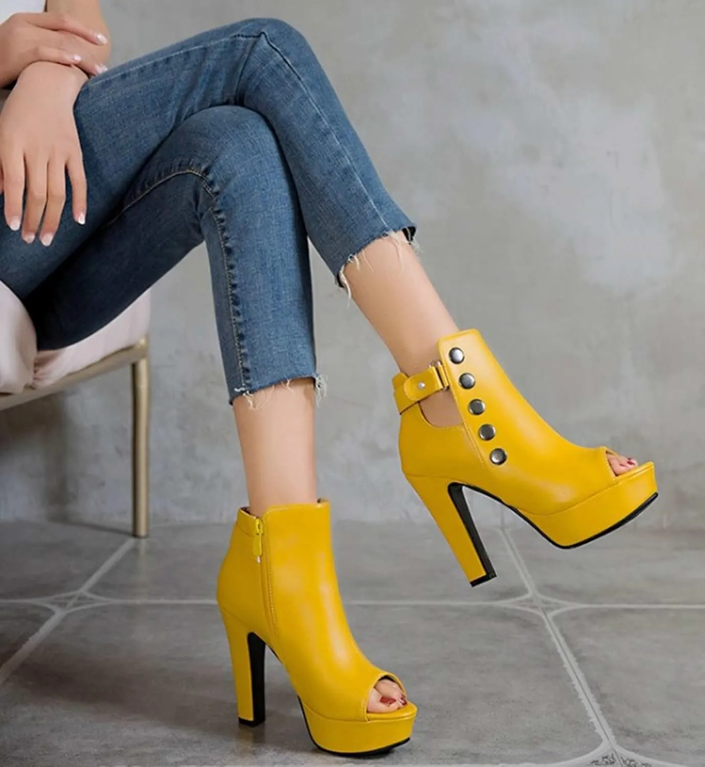 Women's Stiletto High Heels Peep-Toe Sandals Platform Summer Booties with Side Zip