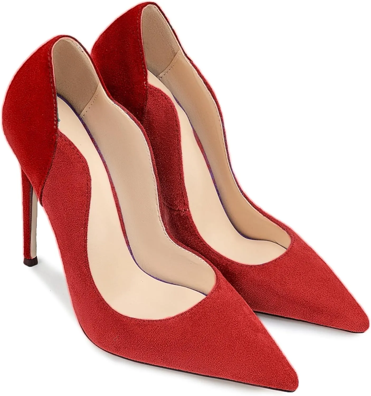 Women's Stilettos Pumps Shoes 4.72" High Heels Pointy Toe Stiletto Single Blue Velvet Pointed Shallow Mouth Splicing Large Size Party Wedding Office Banquet