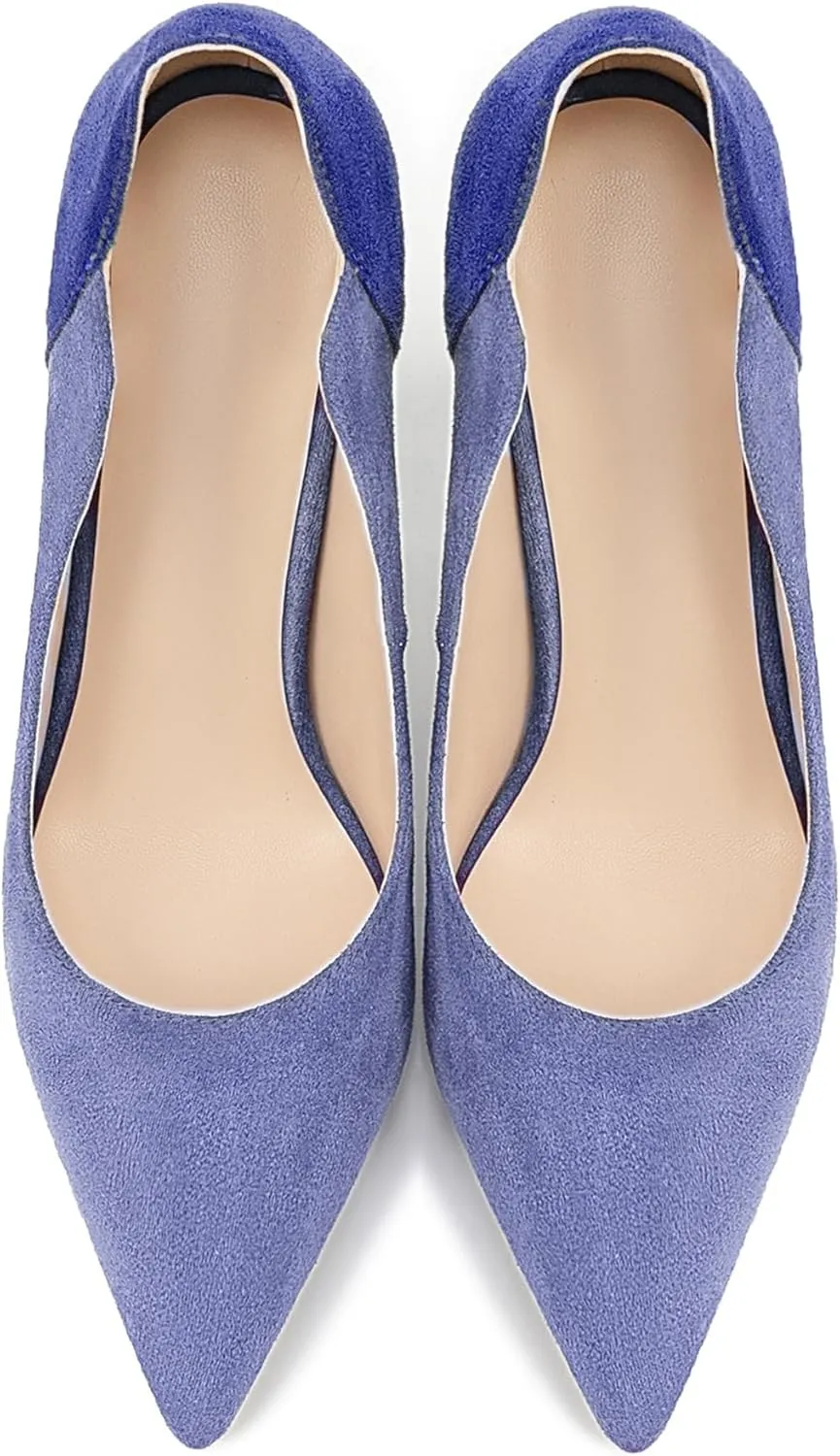 Women's Stilettos Pumps Shoes 4.72" High Heels Pointy Toe Stiletto Single Blue Velvet Pointed Shallow Mouth Splicing Large Size Party Wedding Office Banquet