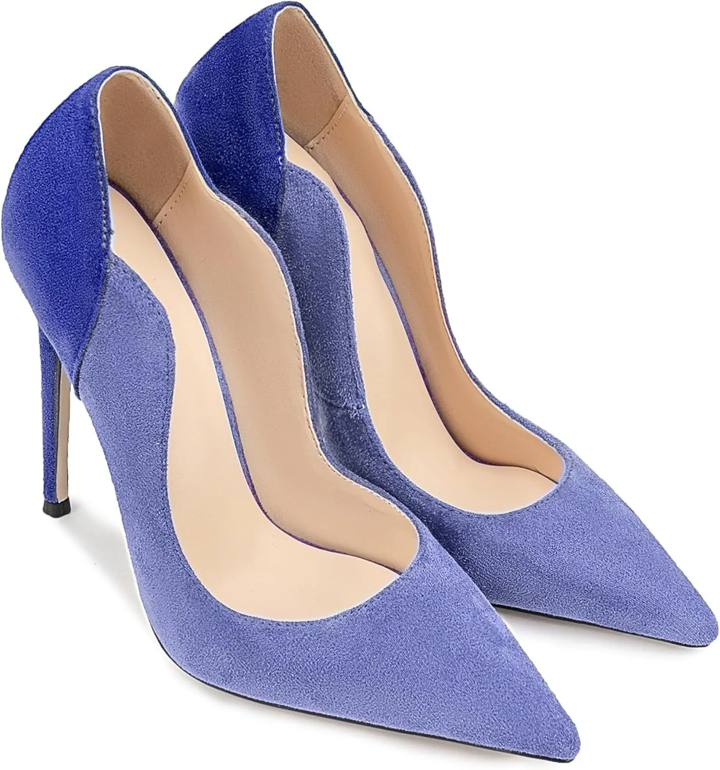 Women's Stilettos Pumps Shoes 4.72" High Heels Pointy Toe Stiletto Single Blue Velvet Pointed Shallow Mouth Splicing Large Size Party Wedding Office Banquet