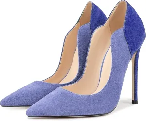 Women's Stilettos Pumps Shoes 4.72" High Heels Pointy Toe Stiletto Single Blue Velvet Pointed Shallow Mouth Splicing Large Size Party Wedding Office Banquet