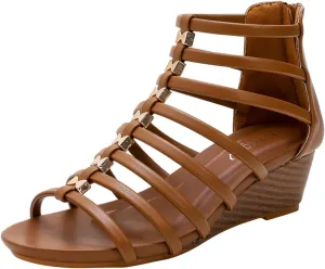 Women's Strappy Sandal Hollow Out High Heels Shoe Back Zipper Trendy Sandals Durable Splicing Metal Shoes