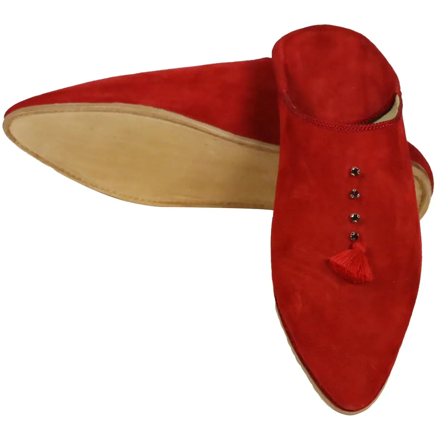 Women's Suede Chochia Red Moroccan Babouches Leather Slippers