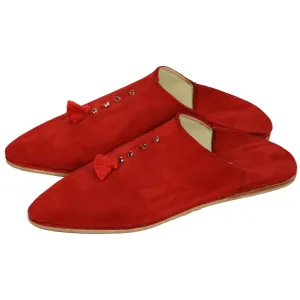 Women's Suede Chochia Red Moroccan Babouches Leather Slippers