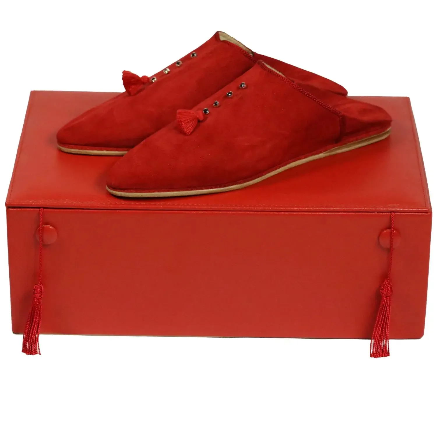 Women's Suede Chochia Red Moroccan Babouches Leather Slippers