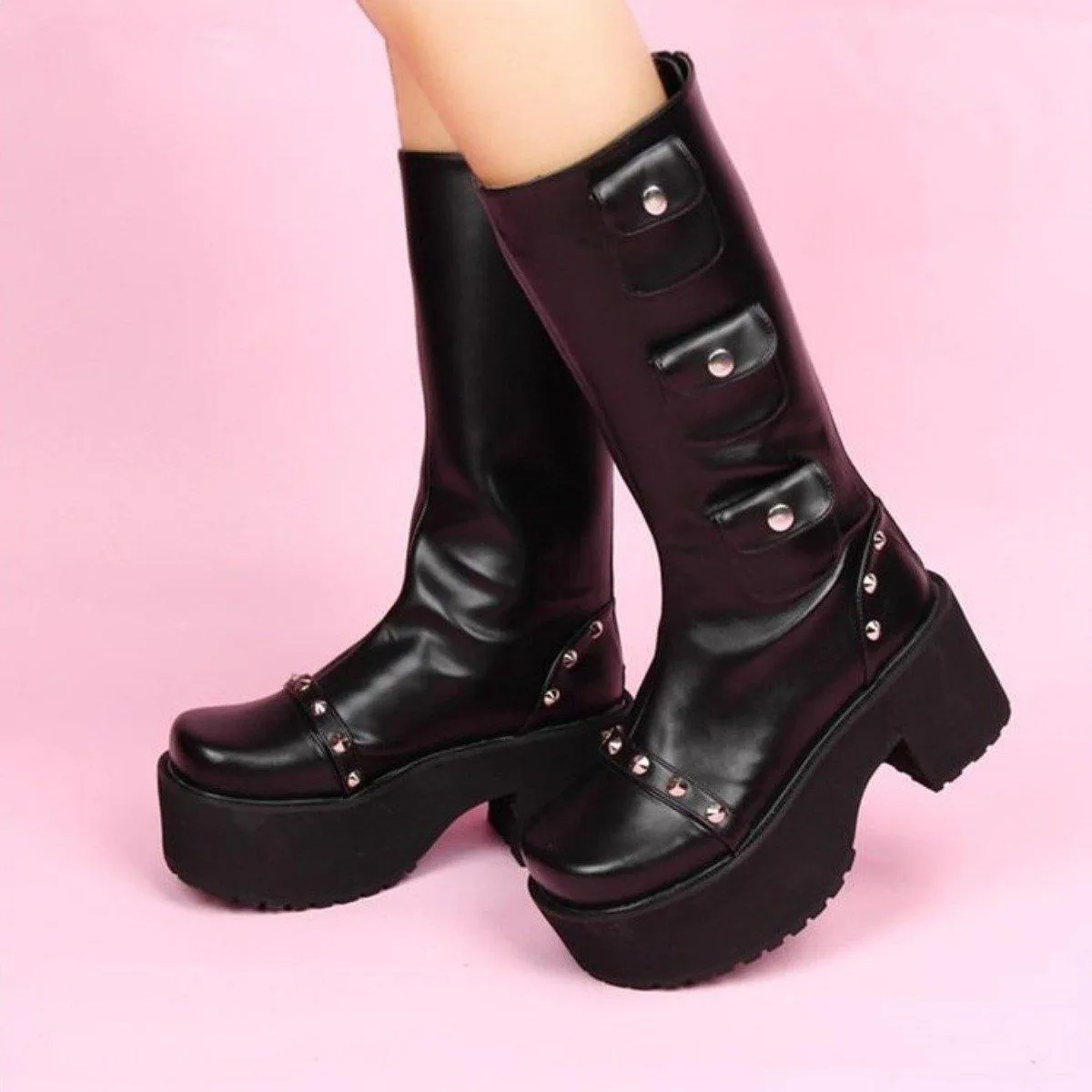 Women's Thick Platform with Rivets Boots
