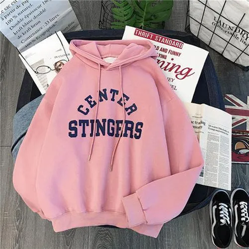 Women's Thick Warm Harajuku Hoodie – Letter Print Velvet Sweatshirt with Pockets