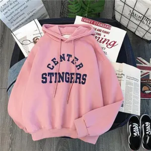 Women's Thick Warm Harajuku Hoodie – Letter Print Velvet Sweatshirt with Pockets