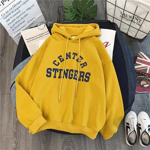 Women's Thick Warm Harajuku Hoodie – Letter Print Velvet Sweatshirt with Pockets