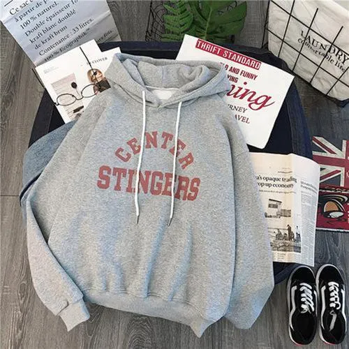 Women's Thick Warm Harajuku Hoodie – Letter Print Velvet Sweatshirt with Pockets