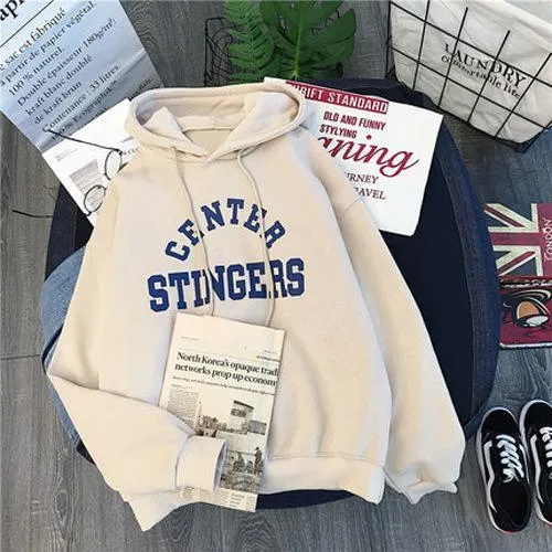 Women's Thick Warm Harajuku Hoodie – Letter Print Velvet Sweatshirt with Pockets