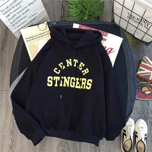 Women's Thick Warm Harajuku Hoodie – Letter Print Velvet Sweatshirt with Pockets
