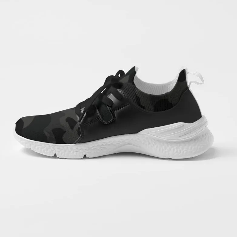 Women's Two-Tone Mesh and Vegan Leather Sneaker, Black Camo