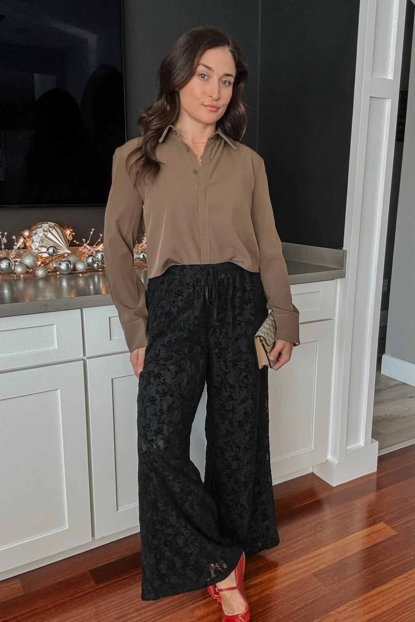 Women's Velvet Lace Pants | Wide Leg | High Rise | Black