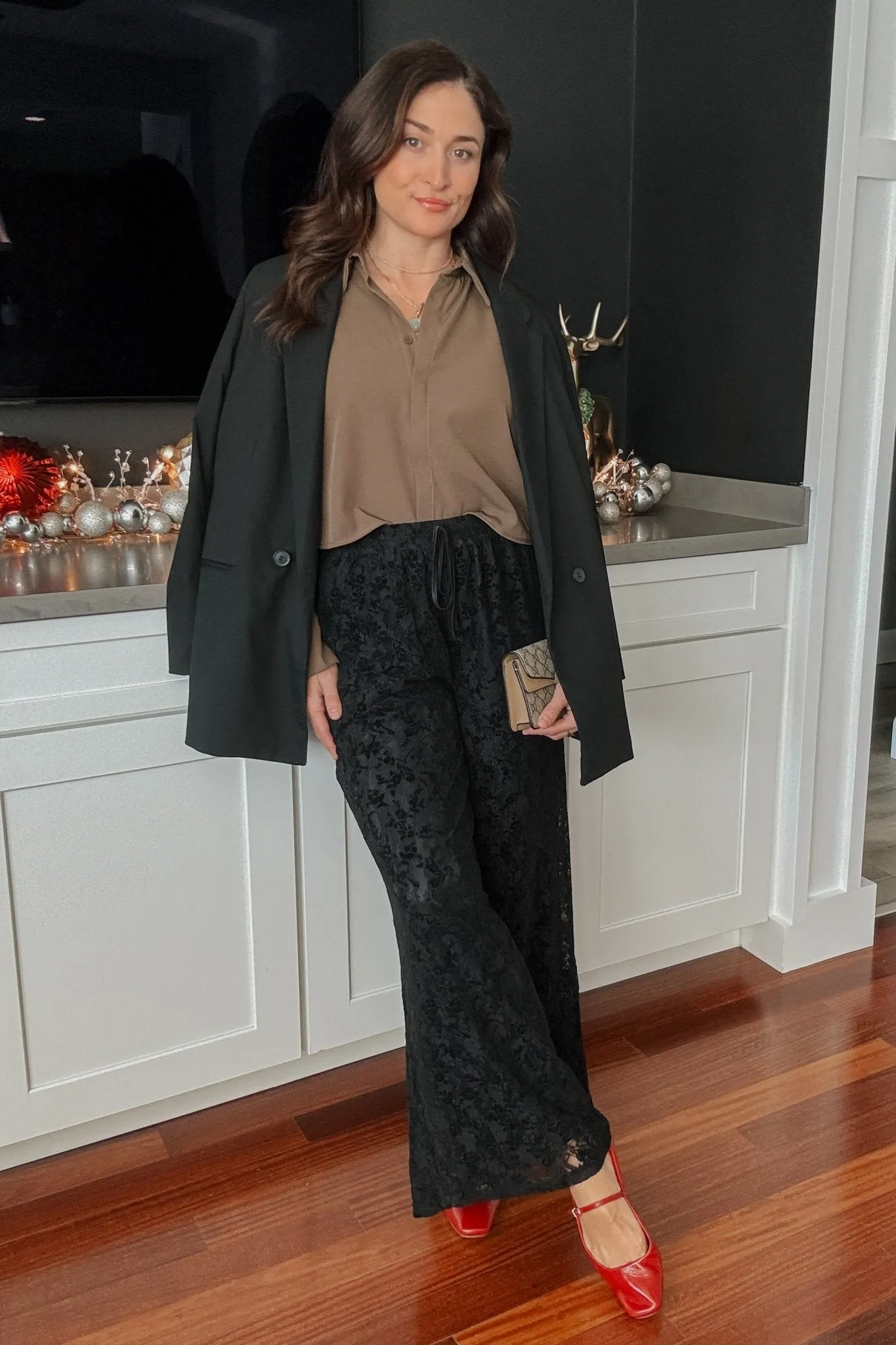 Women's Velvet Lace Pants | Wide Leg | High Rise | Black
