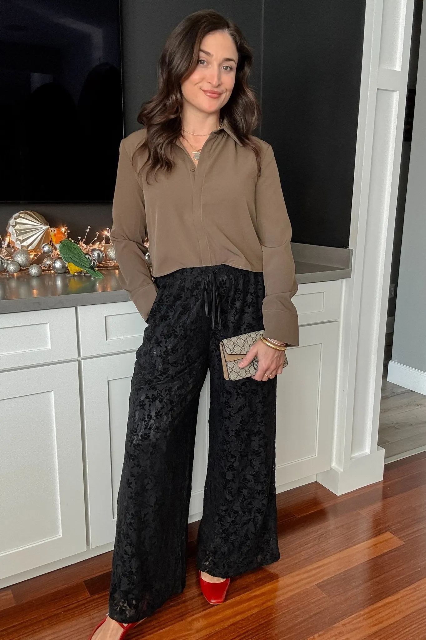 Women's Velvet Lace Pants | Wide Leg | High Rise | Black