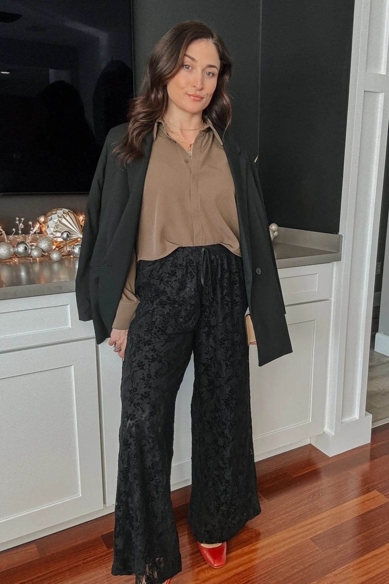 Women's Velvet Lace Pants | Wide Leg | High Rise | Black