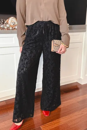 Women's Velvet Lace Pants | Wide Leg | High Rise | Black