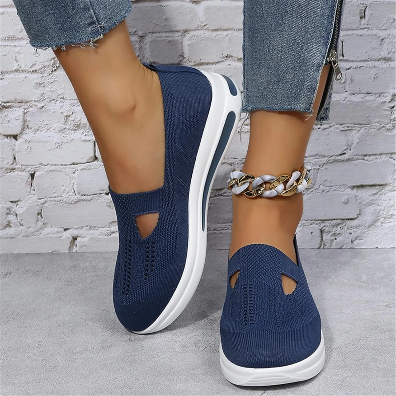 Womens Walking Shoes Sock Sneakers Knit Upper Non Slip Shoes Breathable Lightweight Mesh Platform Athletic Shoes