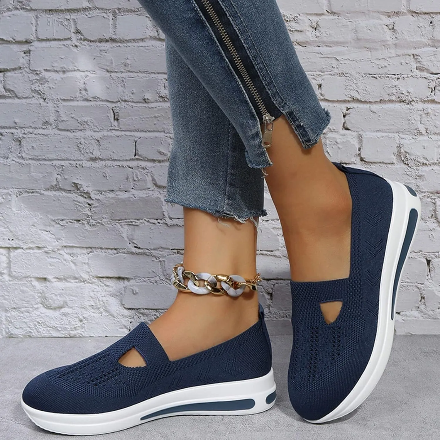 Womens Walking Shoes Sock Sneakers Knit Upper Non Slip Shoes Breathable Lightweight Mesh Platform Athletic Shoes