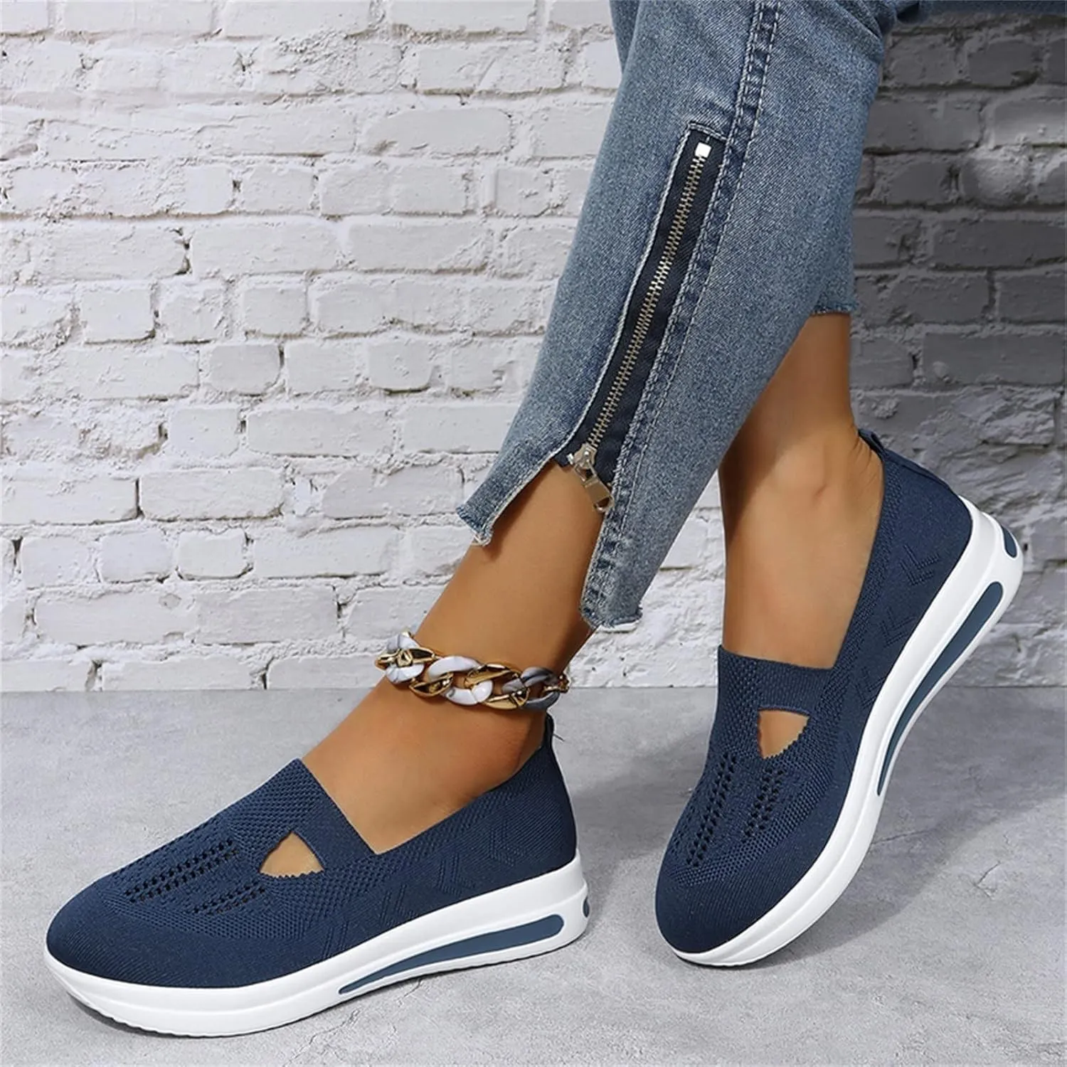 Womens Walking Shoes Sock Sneakers Knit Upper Non Slip Shoes Breathable Lightweight Mesh Platform Athletic Shoes