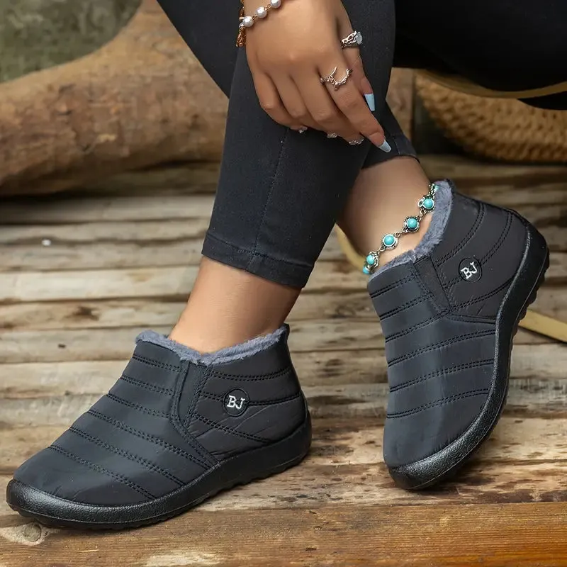 Women's Waterproof Ankle Boots - Low Platform Heel, Slip-On, Plush Lined Winter Boots