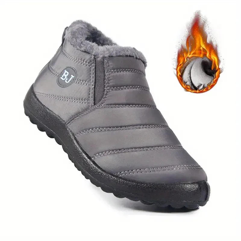 Women's Waterproof Ankle Boots - Low Platform Heel, Slip-On, Plush Lined Winter Boots