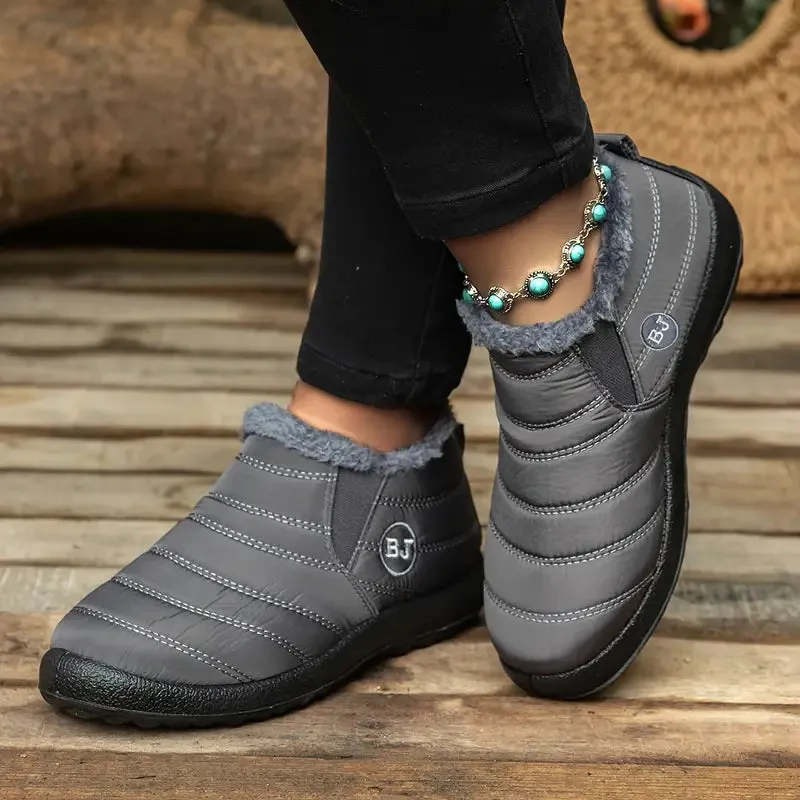 Women's Waterproof Ankle Boots - Low Platform Heel, Slip-On, Plush Lined Winter Boots