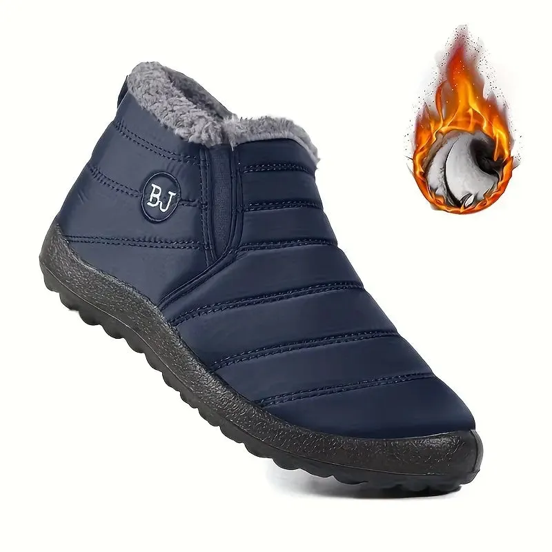 Women's Waterproof Ankle Boots - Low Platform Heel, Slip-On, Plush Lined Winter Boots
