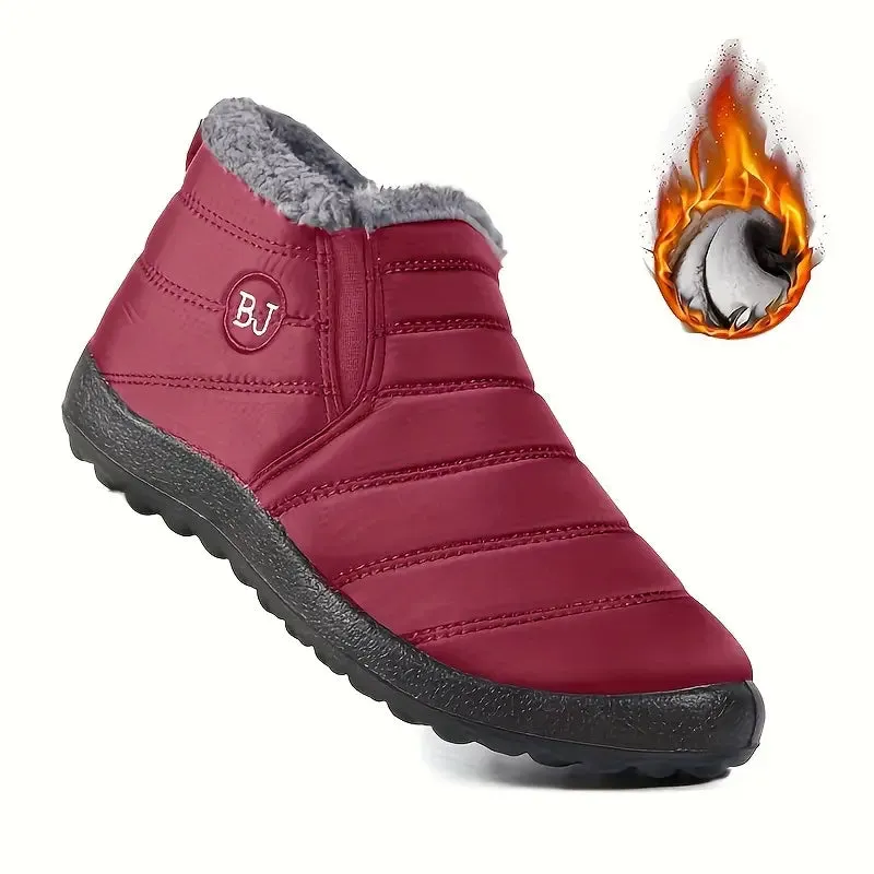 Women's Waterproof Ankle Boots - Low Platform Heel, Slip-On, Plush Lined Winter Boots