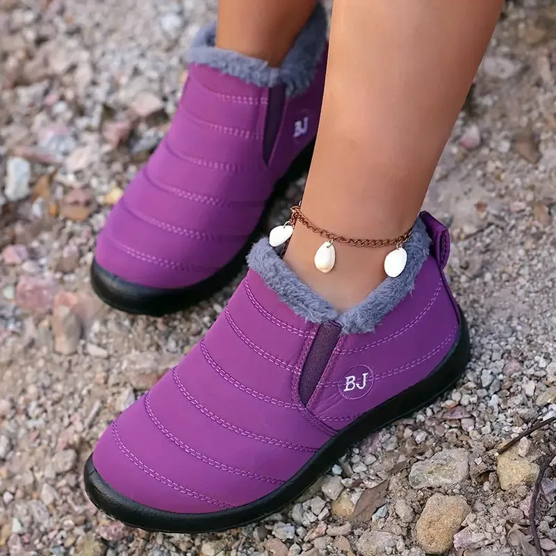 Women's Waterproof Ankle Boots - Low Platform Heel, Slip-On, Plush Lined Winter Boots