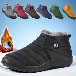 Women's Waterproof Ankle Boots - Low Platform Heel, Slip-On, Plush Lined Winter Boots