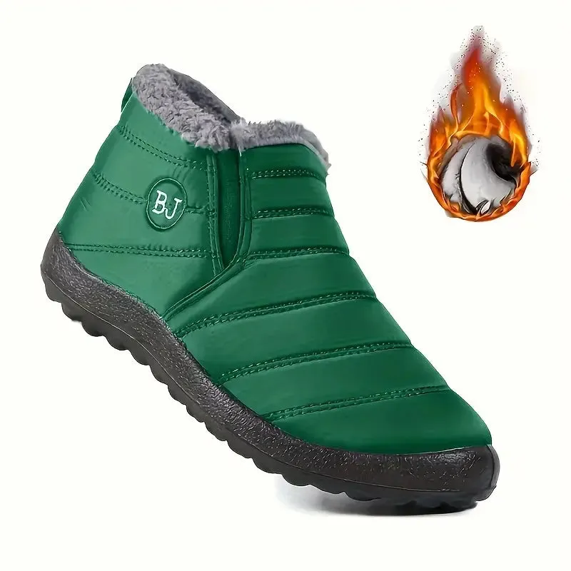 Women's Waterproof Ankle Boots - Low Platform Heel, Slip-On, Plush Lined Winter Boots