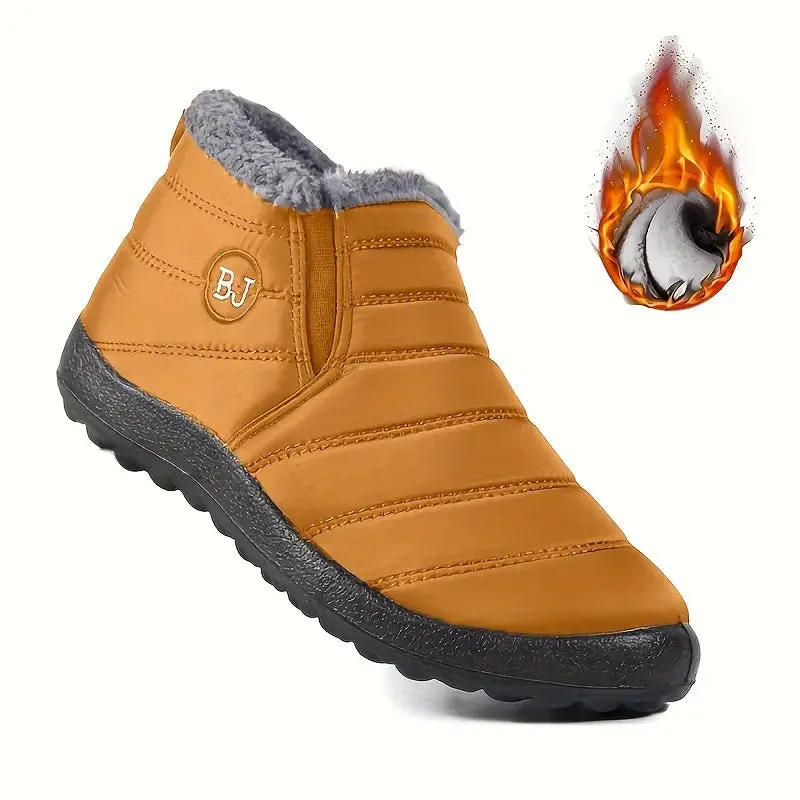 Women's Waterproof Ankle Boots - Low Platform Heel, Slip-On, Plush Lined Winter Boots