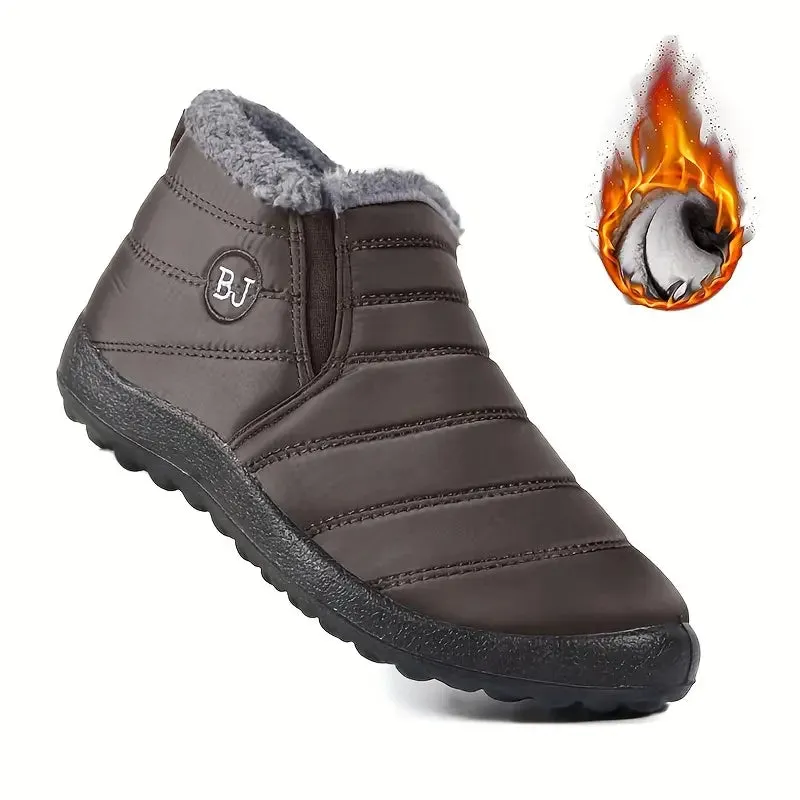 Women's Waterproof Ankle Boots - Low Platform Heel, Slip-On, Plush Lined Winter Boots