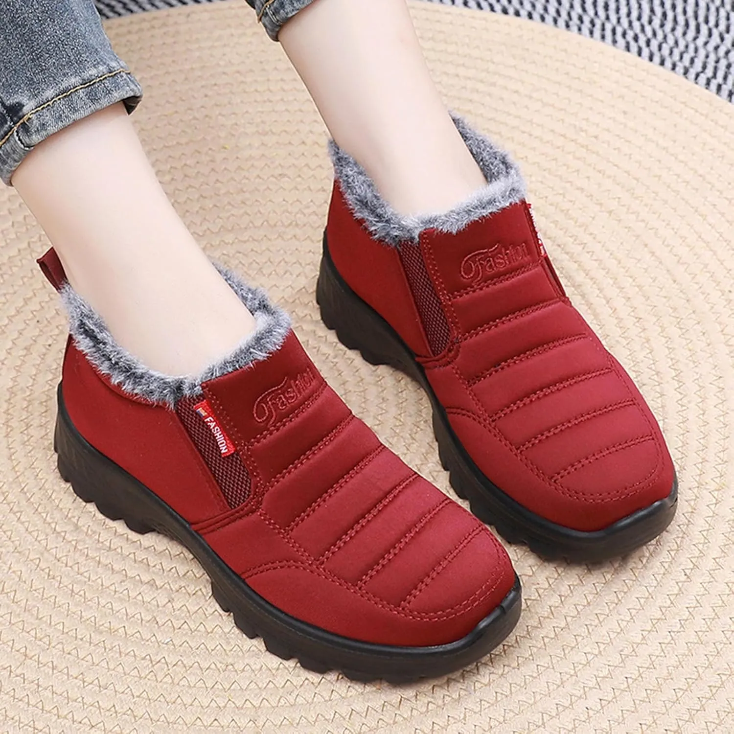 Women's Waterproof Winter Snow Boots Lightweight Warm Faux Fur Lined Mid-Calf Booties WaterProof Mini Warm Hiking Fur Lined