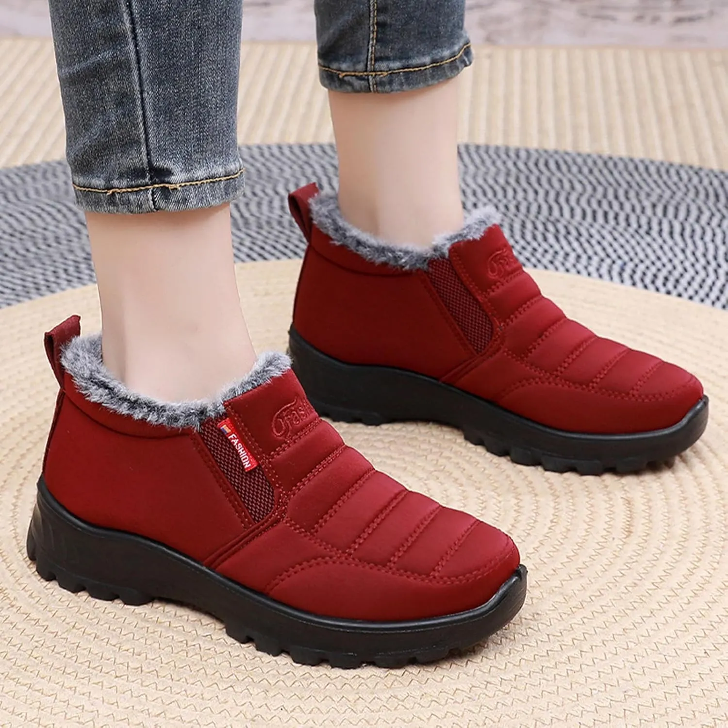 Women's Waterproof Winter Snow Boots Lightweight Warm Faux Fur Lined Mid-Calf Booties WaterProof Mini Warm Hiking Fur Lined