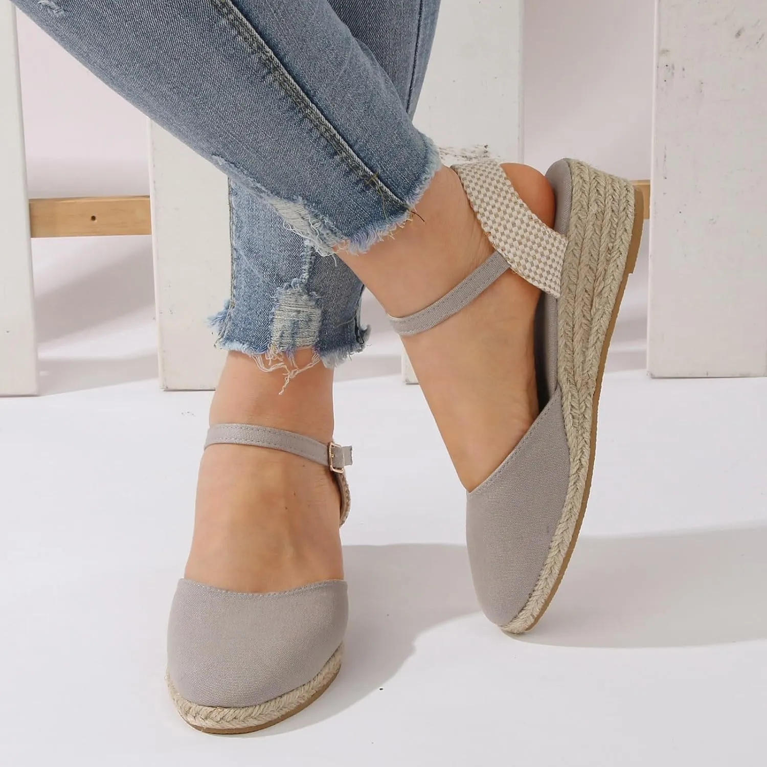 Womens Wedge Sandals Slip on Wedge Sandal Comfortable Wedge Shoes Womens Walking Sandals with Arch Support