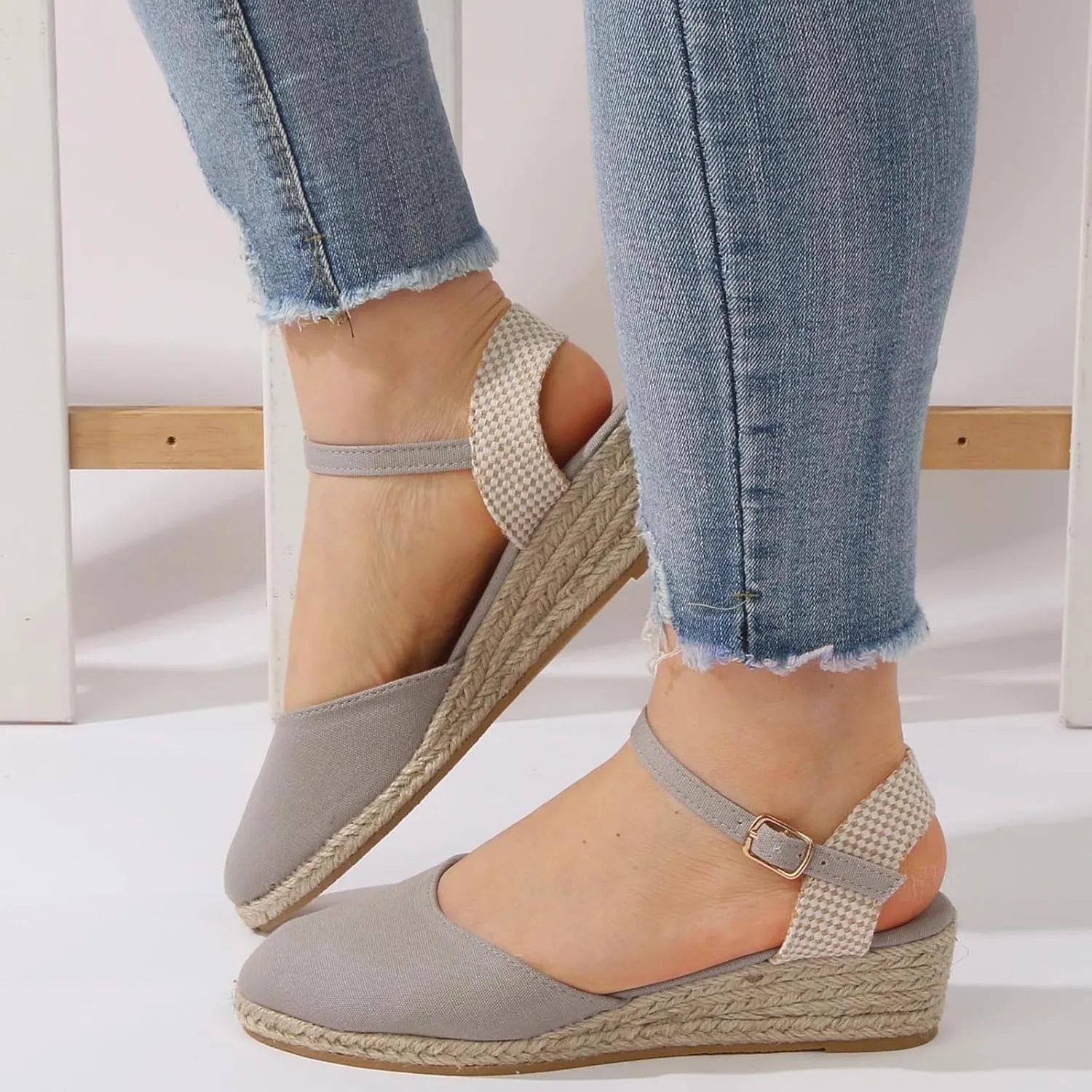 Womens Wedge Sandals Slip on Wedge Sandal Comfortable Wedge Shoes Womens Walking Sandals with Arch Support
